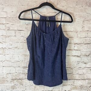 by Anthropologie Women's Medium Navy Blue Textured Tank Top Buttons Strappy